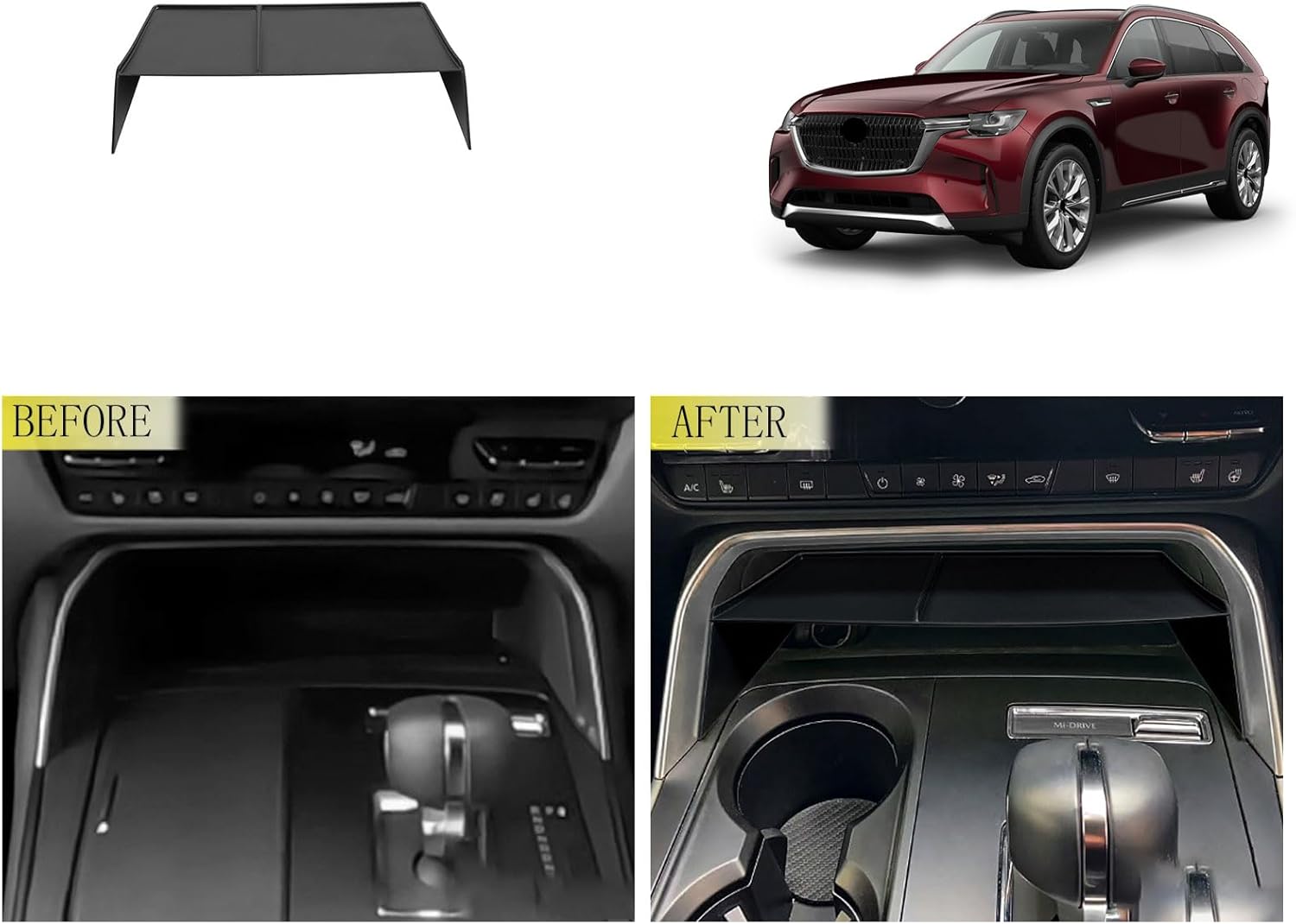 Car Accessories Compatible With Mazda CX90 CX-90 2024 2025 2026 Center Console Storage Box Organizer Tray ABS 1PC(Black)
