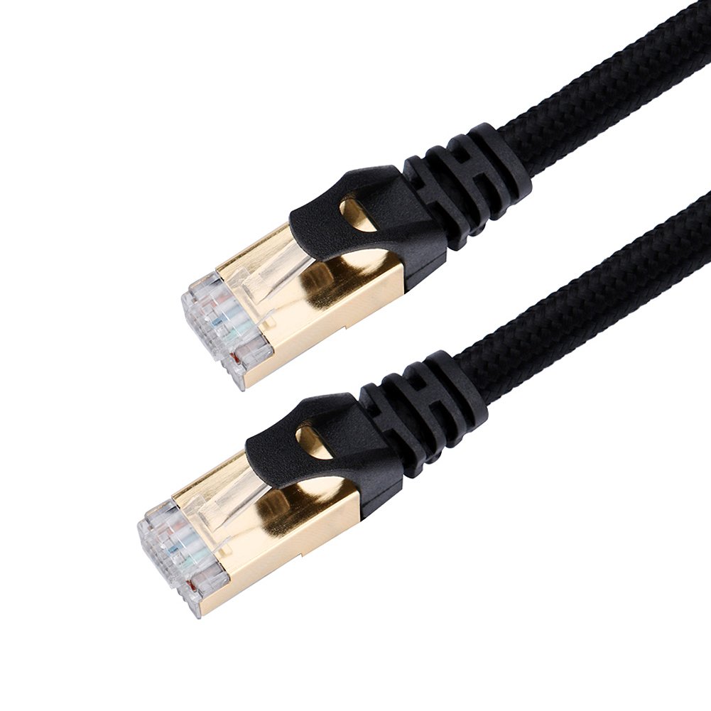 Cat7 Ethernet Cable, Vandesail Cat 7 RJ45 LAN Network Cable High Speed Durable Nylon Braid STP with Gold Plated Plug Black Round (3ft/1m, 1Pack)