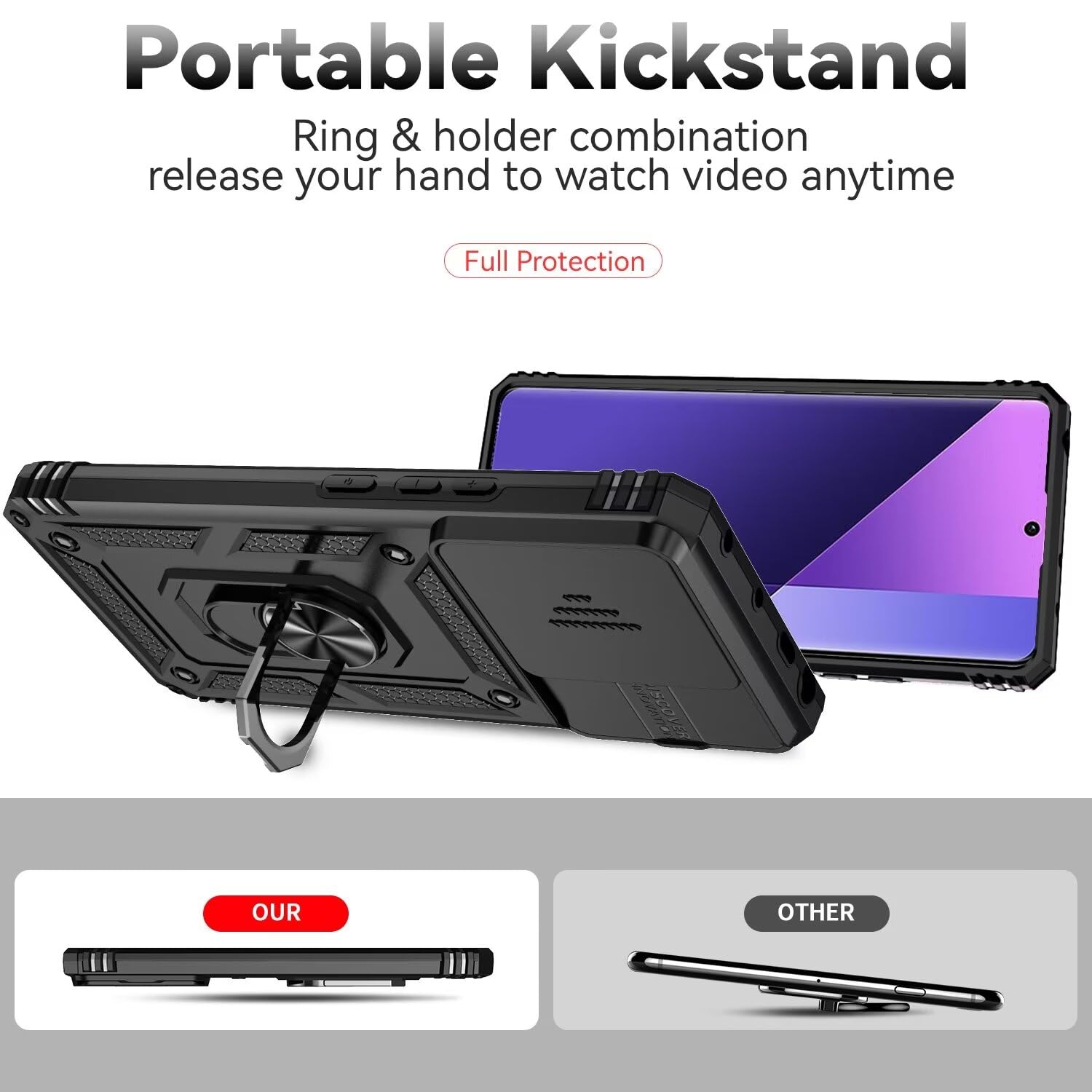 Custodia ESONG Per Xiaomi 13 Pro Con Supporto Ad Anello - Grado Militare Nera + 2 Vetri Temperati - 3