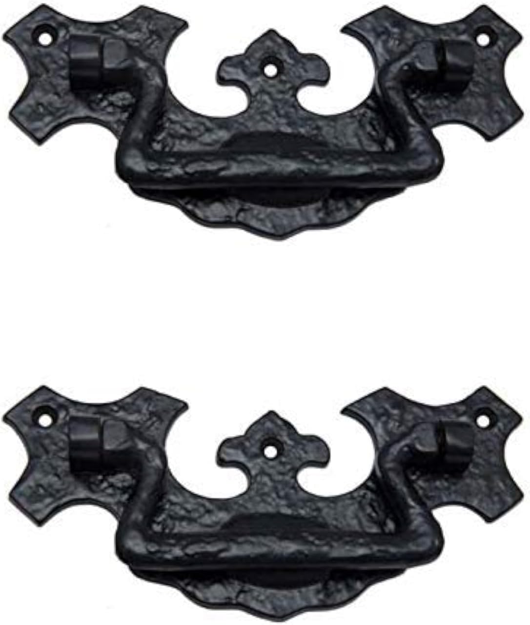"Phicol Antique Cast Iron Cabinet Ring Drop Pulls- (Pack of 2, Matte Black) for Vintage Wooden Barn Doors, Gates, Closets, Furniture, Drawers, Pirates Treasure Chest, Trunks and Sheds
