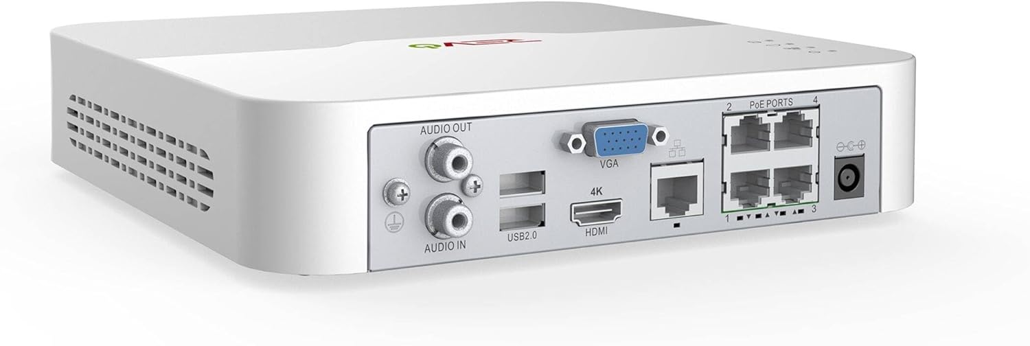 REVO Ultra 4CH 4K POE H.265 NVR, 1TB & 2X 2K (4MP) Indoor/Outdoor IR Cameras with Built-in Mic – Remote Access Via Pc, Mac & Phone (No Monthly Fee)