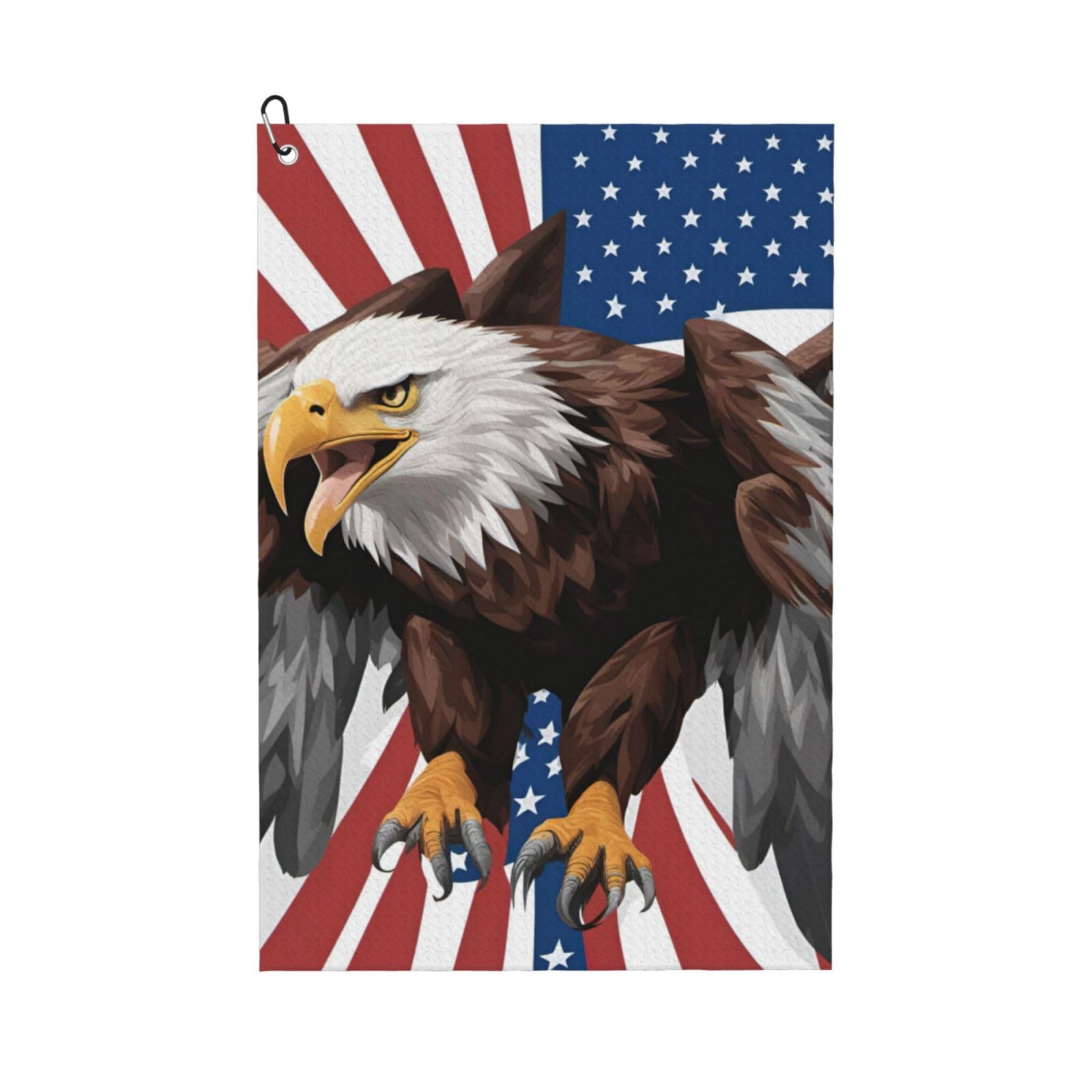 Longzehao Eagle with USA Flag Print Microfiber Print Golf Towel with Carabiner Clip,The Convenient Golf Cleaning Towel