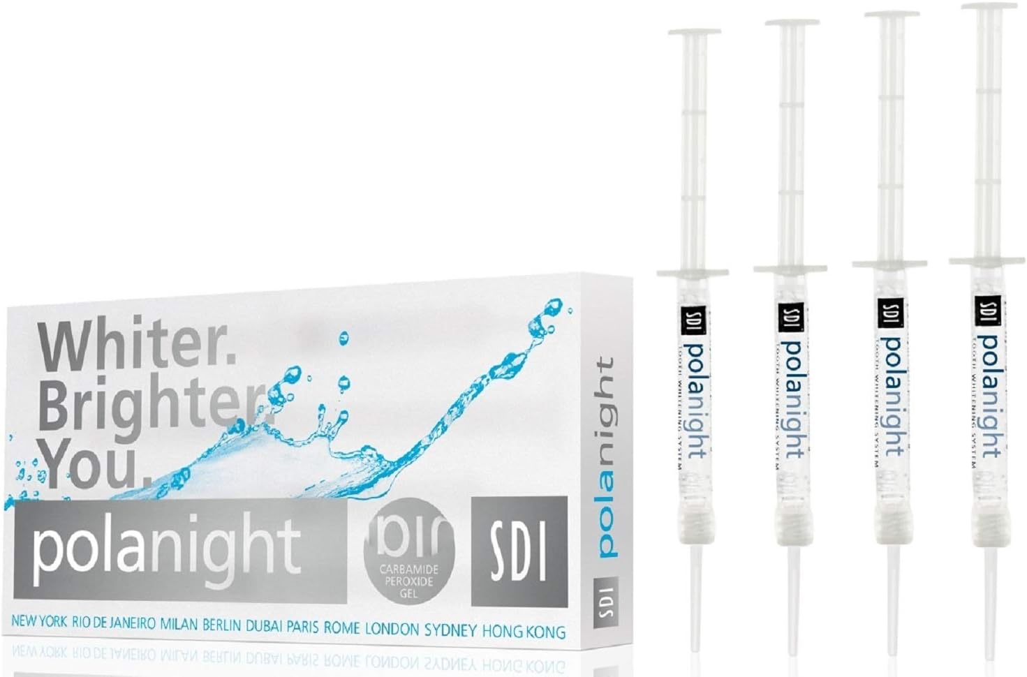 Polanight 18 Carbamide Peroxide 4 x 1.3gram Whitening Gel Syringe Kit Shade Guide and