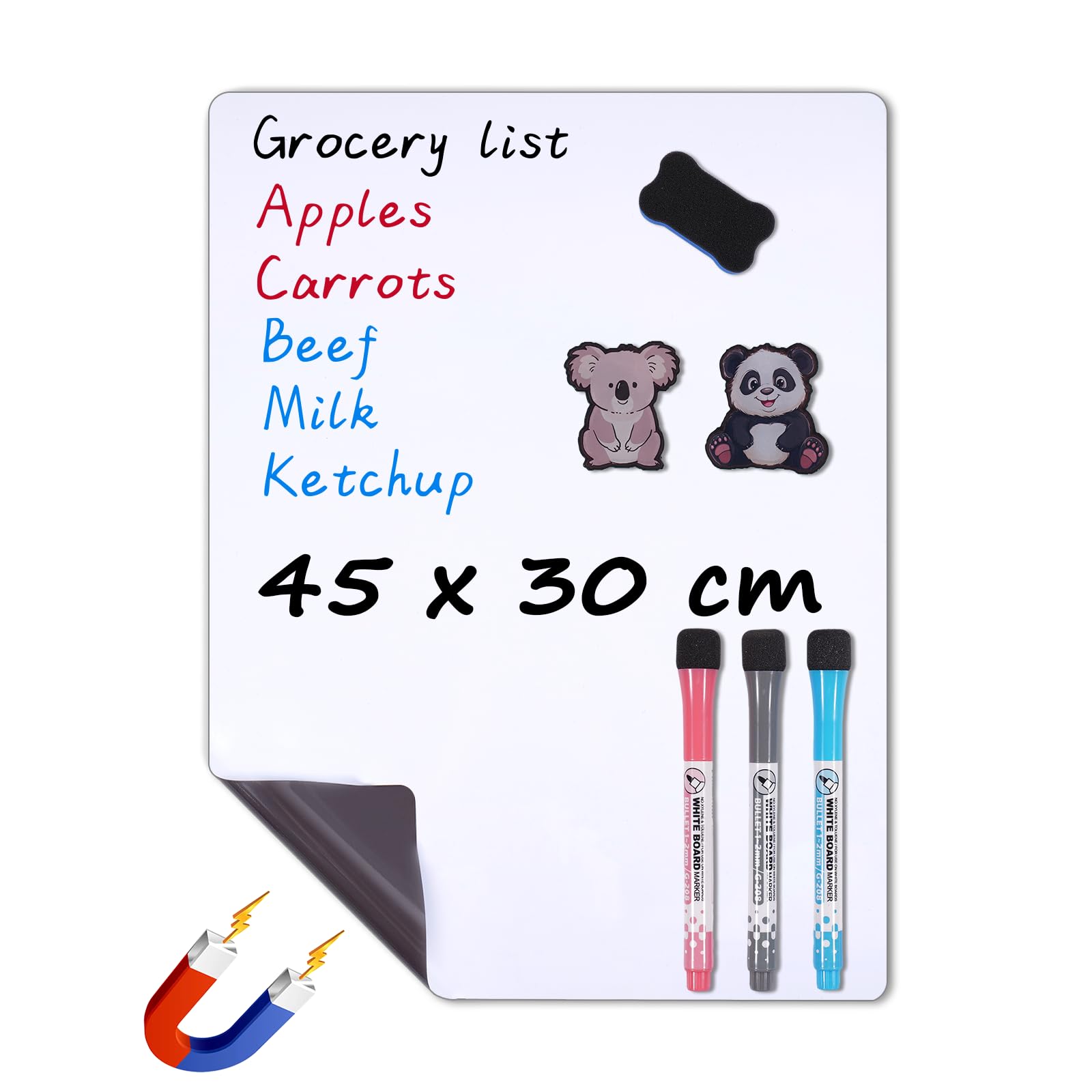WIBOSOGA Magnetic Dry Erase Whiteboard for Fridge, 45 x 30 cm