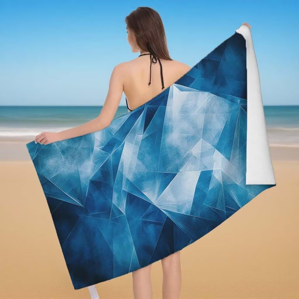 Toalla Playa XXL 220x100cm/35x70cm, Juego de 2 Toalla de Playa Grande Azul, Microfibra, Secado Rápido y Antiarena, Absorbente, Suave, Toallas de Baño Microfibra con Bolsa para Gym Gimnasio Yoga E-89