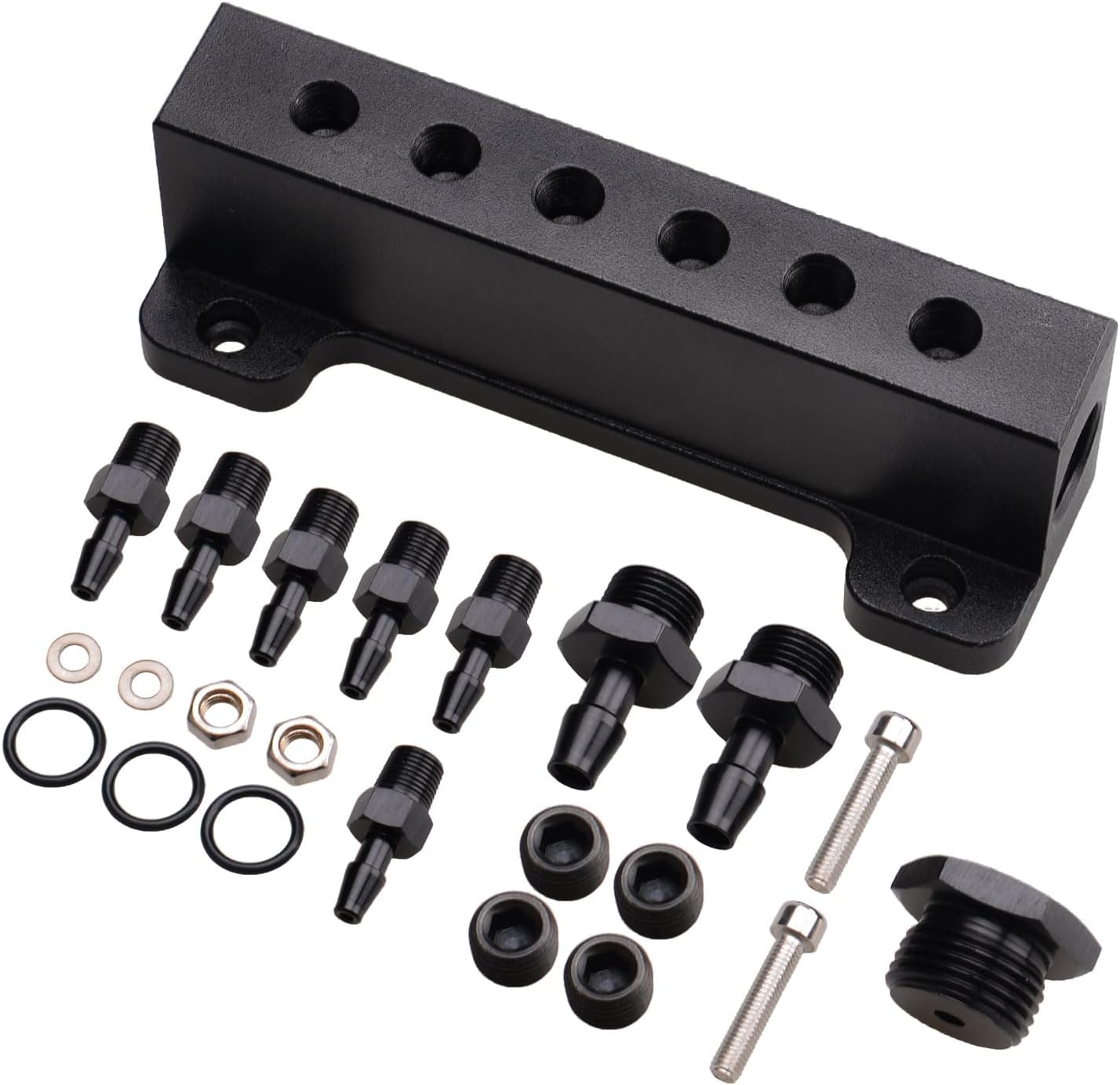 6 Port Vacuum Block Intake Manifold Kit Fuel Wastegate Turbo Boost 1/8NPT Compatible with Boost Controllers and Meters,for Racing