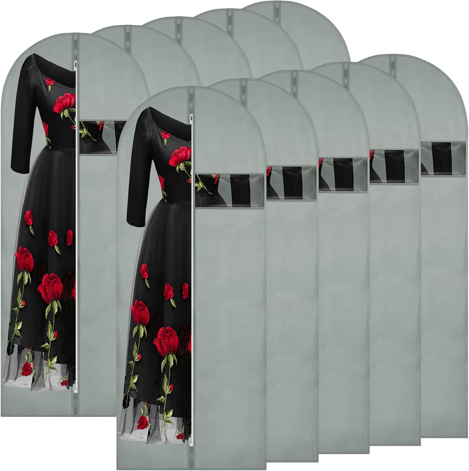 Garment Bags for Travel Garment Bags for Hanging Clothes Men Women Garment Bags for Storage Suit Dancers Dress Gown Dust Covers Zipper Color Wedding Breathable Fabric Grey 24" x 55" Set of 10 24x55 grey