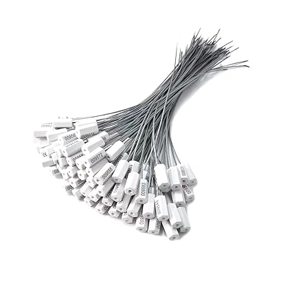 REDMOL 100 Pieces Safety Seals, Tamper-Proof Steel Wire Container Tightening Steel Cable Tags, Suitable for Sipping, Land, and Air Transportation 340 mm (White)