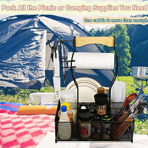 Grill-CaddyBBQ-Caddy-Mesh-Basket-with-Paper-Towel-HolderUtensil-Condiment-Picnic-CaddyGrill-Baskets-for-Outdoor-Grill-and-CampingBarbecue-Camping-Accessories-Storage-Organizer
