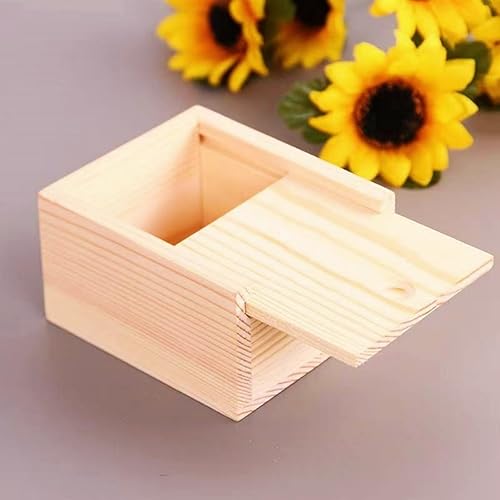 Miniatura 4 de Paquete de 4 cajas de almacenamiento cuadradas de madera de 3.5 x 3.5 x 1.9 pulgadas, caja organizadora apilable con tapa deslizante para joyas,