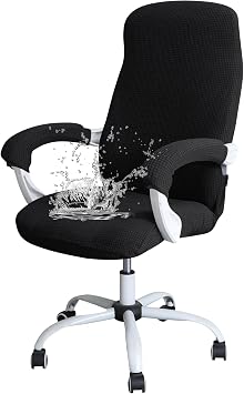 FORCHEER Large Office Chair Cover with Armrest Covers Black Water Repellent Jacquard Computer Chair Covers with Arms Washable Removable