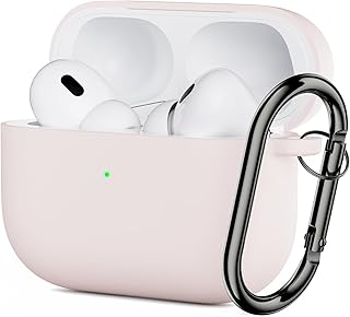 ORNARTO Case Cover Compatible with AirPods Pro 2nd Generation & 1st Soft Liquid Silicone Case for AirPods Pro 2 (2022) Shock-Absorbing Protective Case Front LED Visible cover with Carabiner-Pink