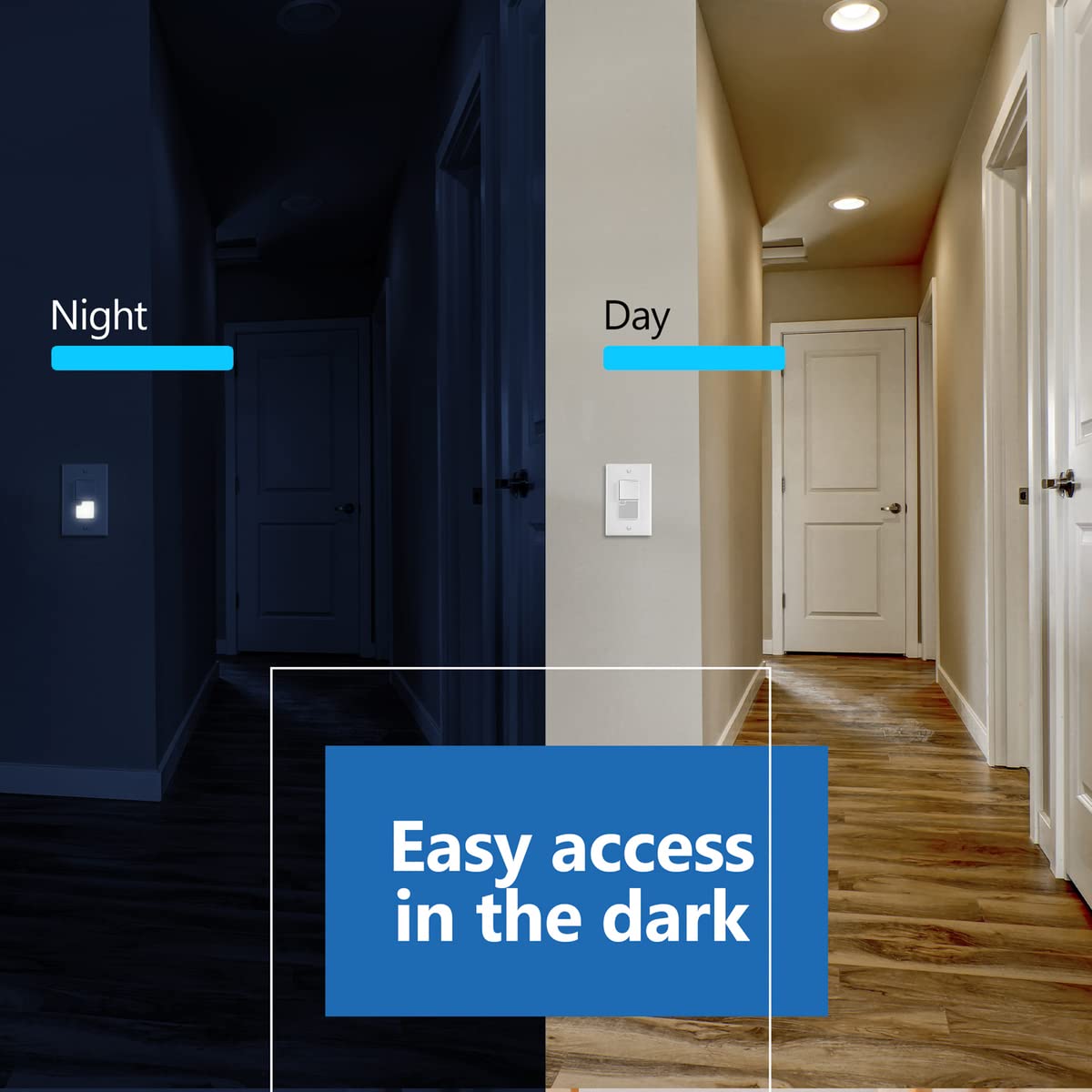 LIDER Minimalist Design LED Guide Light Paddle Switch with Automatic Daylight Sensor and Wall Plate, Night Light Light Switch, 125VAC/15A, 3-Way or Single Pole, UL Listed, LGL-3W-WWP, White