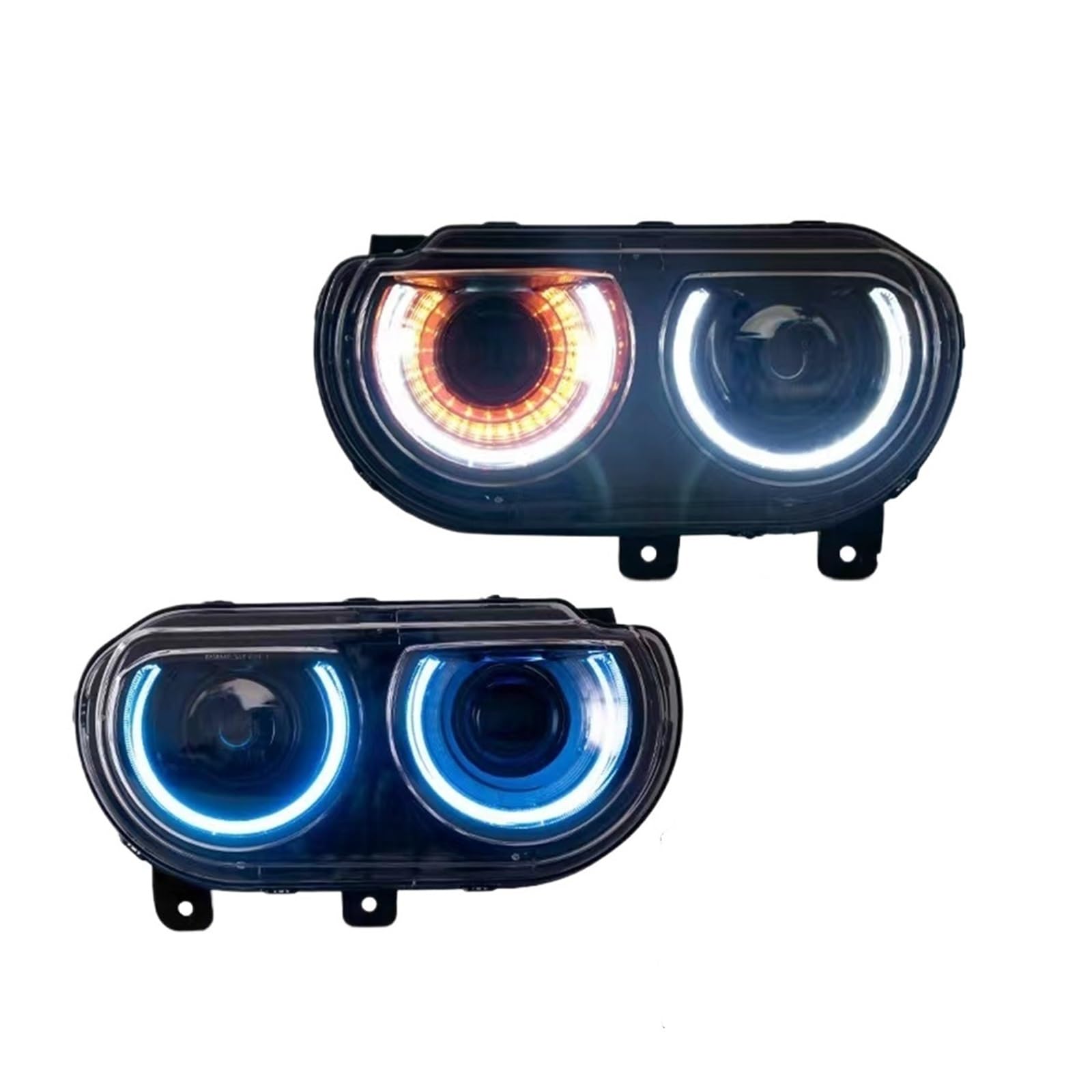 Coppia di fari Anteriori per Dodge Challenger 2008-2014, luci diurne a LED con indicatori di direzione, Doppio Fascio e Lente Colorata.