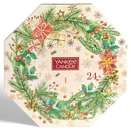 61UXBxn88 L Yankee Candle Couronne calendrier de l'Avent | Coffret cadeau de bougies parfumées de Noël | 24 bougies chauffe-plat et 1 photophore | Collection Magical Christmas Morning