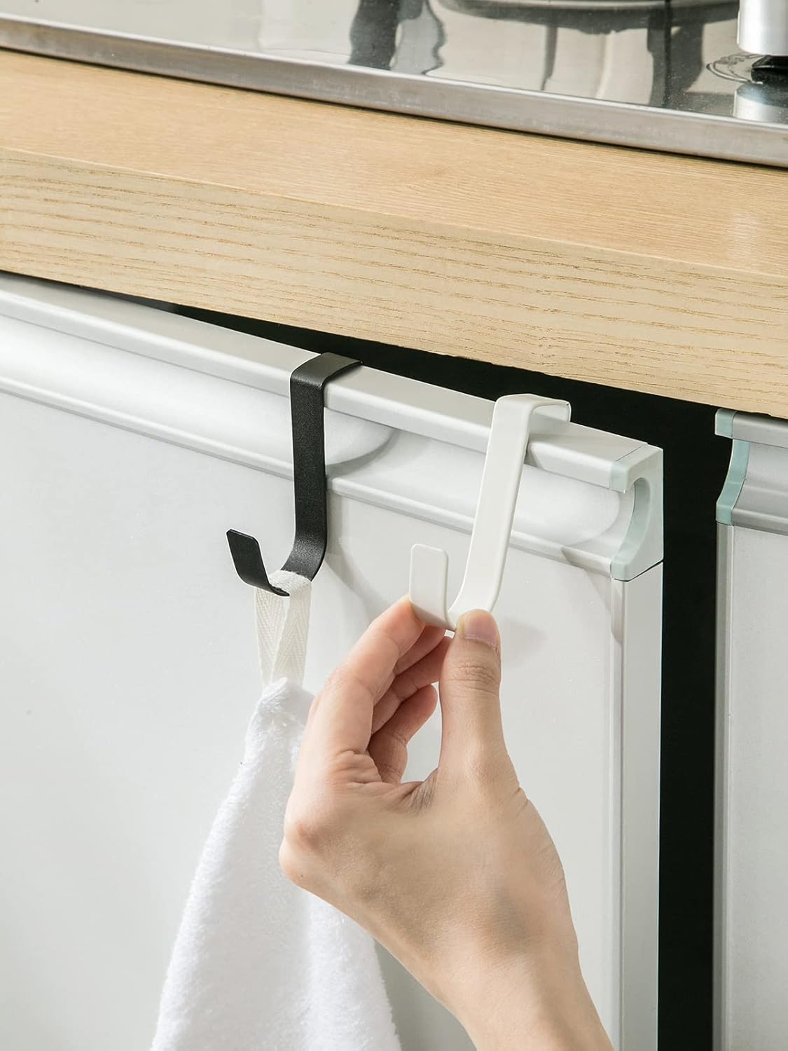 eywlwaar Over The Cabinet Door Single Hooks 5 Pack (Black) Fit for 3/4 inch Doors (Thickness Over 0.8Inch is Not Suitable - Image 7