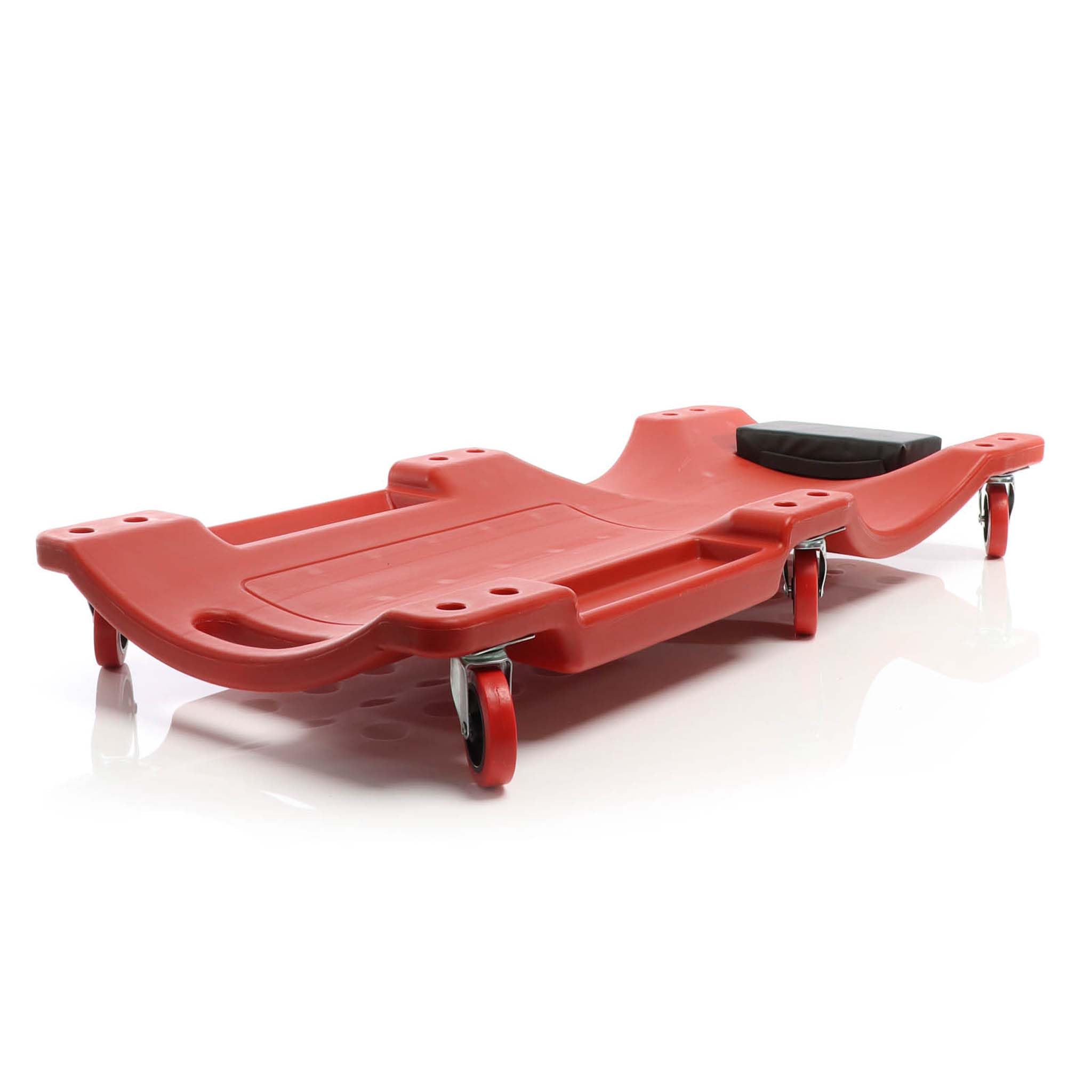 XPOtool Kfz Montageliege 91x42,5x11,5 cm bis 100 kg aus Kunststoff, Rollbrett mit Abnehmbarer Kopfstütze & 2 Werkzeugfächern, Rollliege, Werkstattliege