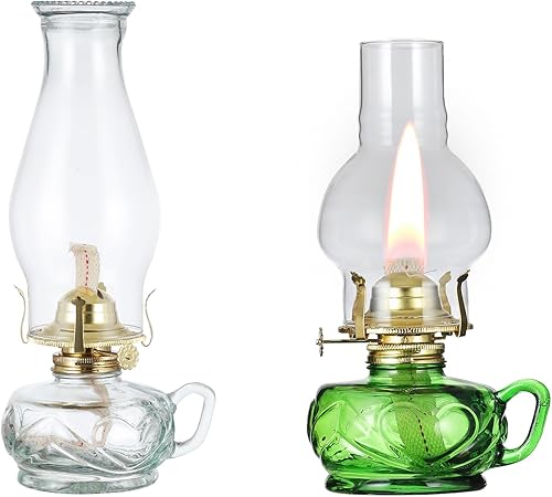 DNRVK Lámpara clásica de queroseno grande con asa Lámpara de aceite transparente Farol Vintage Verde Lámpara de queroseno con lámparas de aceite de
