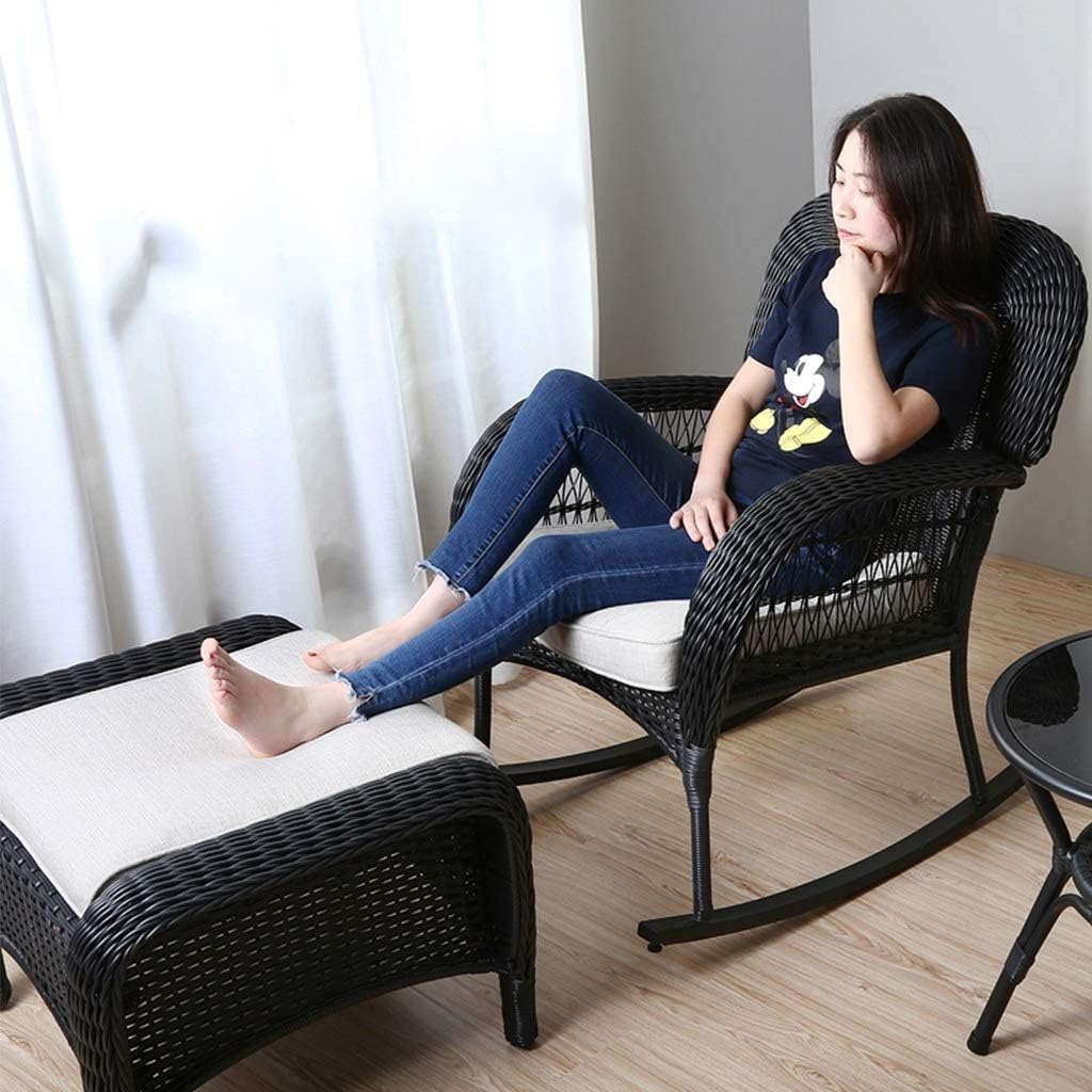 Rocking Chair Smooth Rocking Motion Outdoor Rattan Rocking Chair with Cushion Footstool Suitable for Terrace Living Room
