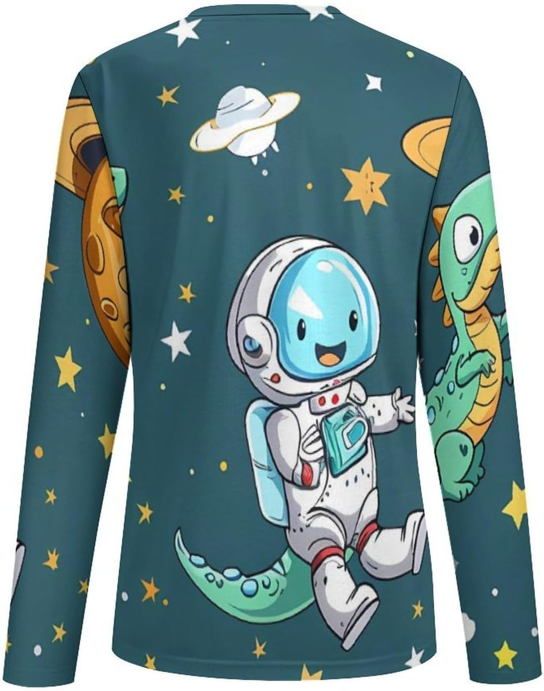 Dinosaur Astronaut Cute Women's Pajama Top Sleepwear Pajamas Sleep T-Shirt Long Sleeve Shirt Crewneck Tee