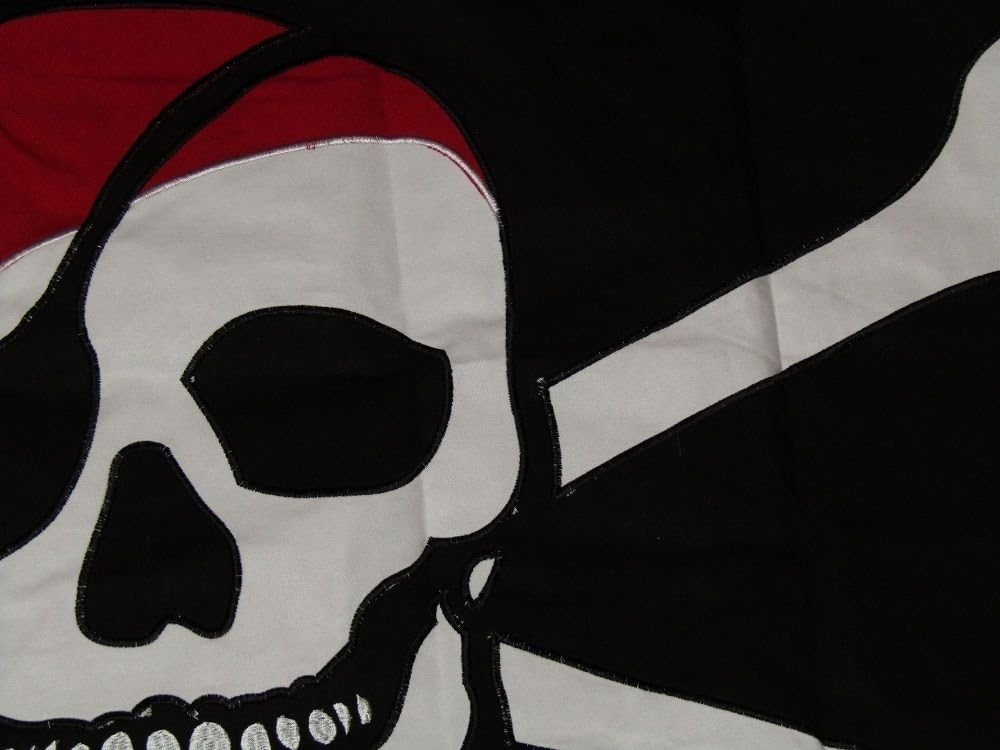 3x5 Embroidered Sewn Jolly Roger Red Hat Pirate 100% Cotton Flag 3'x5'