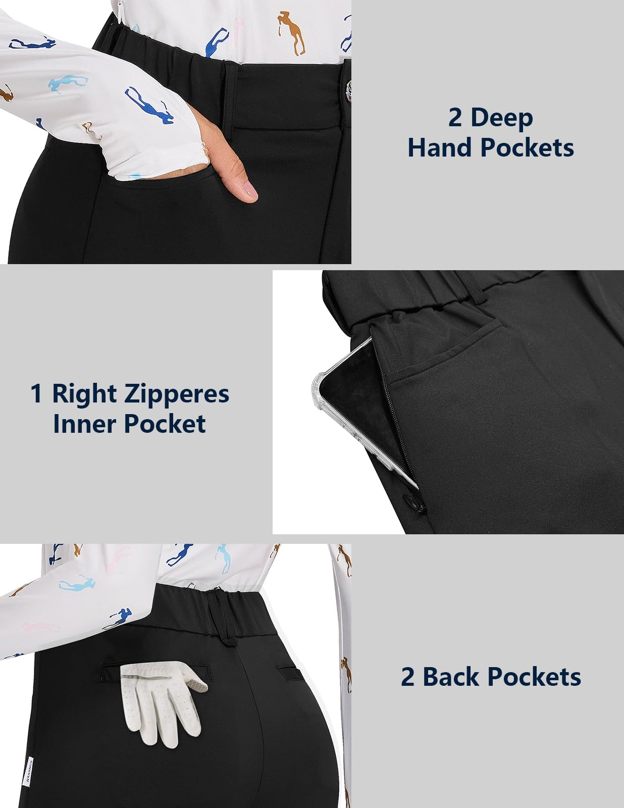 Pantalones de Golf para Mujer 7/8 elásticos con Cremallera Derecha Trabillas para cinturón Pantalones de Golf, Pantalones Piratas Ligeros para Deportes, Viajes, Trabajo