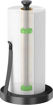 Jesginboo Countertop Paper Towel Holder for Kitchen, Black Tension Arm | One-Handed Tear, Stainless Steel Paper Towel Holder Stand for Bathroom Laundry Room Workshop