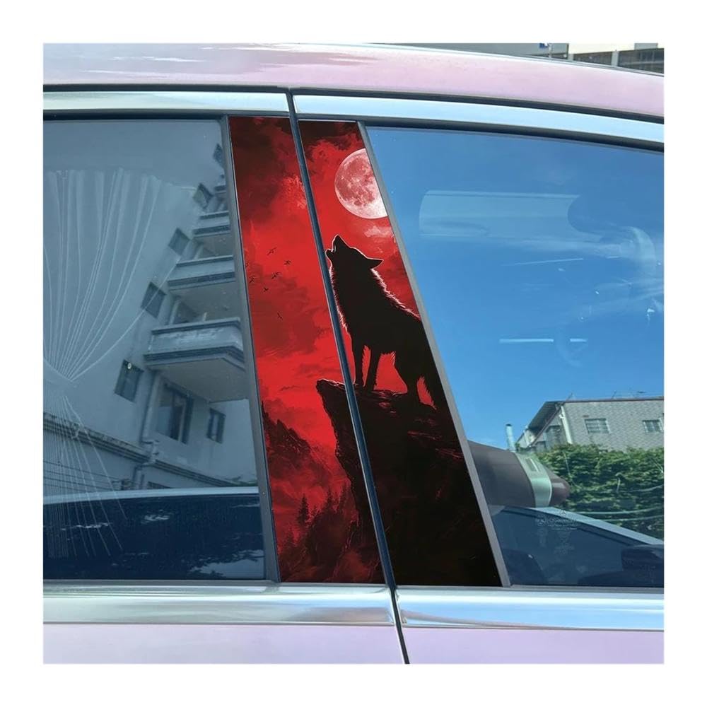 Body Parts 2pcs Car B-Pillar Decals Wolf and Full Moon Auto Center Pillar Waterproof Sticker(F)