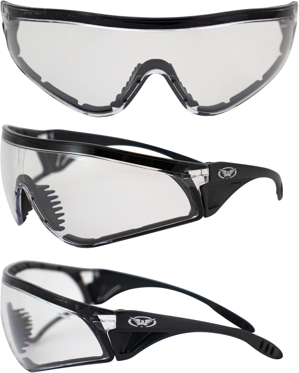 Set of 3 PAIRS: PADDED MOTORCYCLE RIDING GLASSES - DAY NIGHT DAWN DUSK SMOKED CLEAR YELLOW Shatterproof Polycarbonate Lenses UV400 Filter for Maximum UV Protection Scratch Resistant Coating