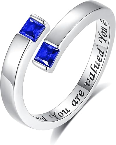 YLT Anillo ajustable de plata de ley 925 para mujer, anillos de piedra natal, circonita cúbica, anillo abierto, regalo para hija y adolescente