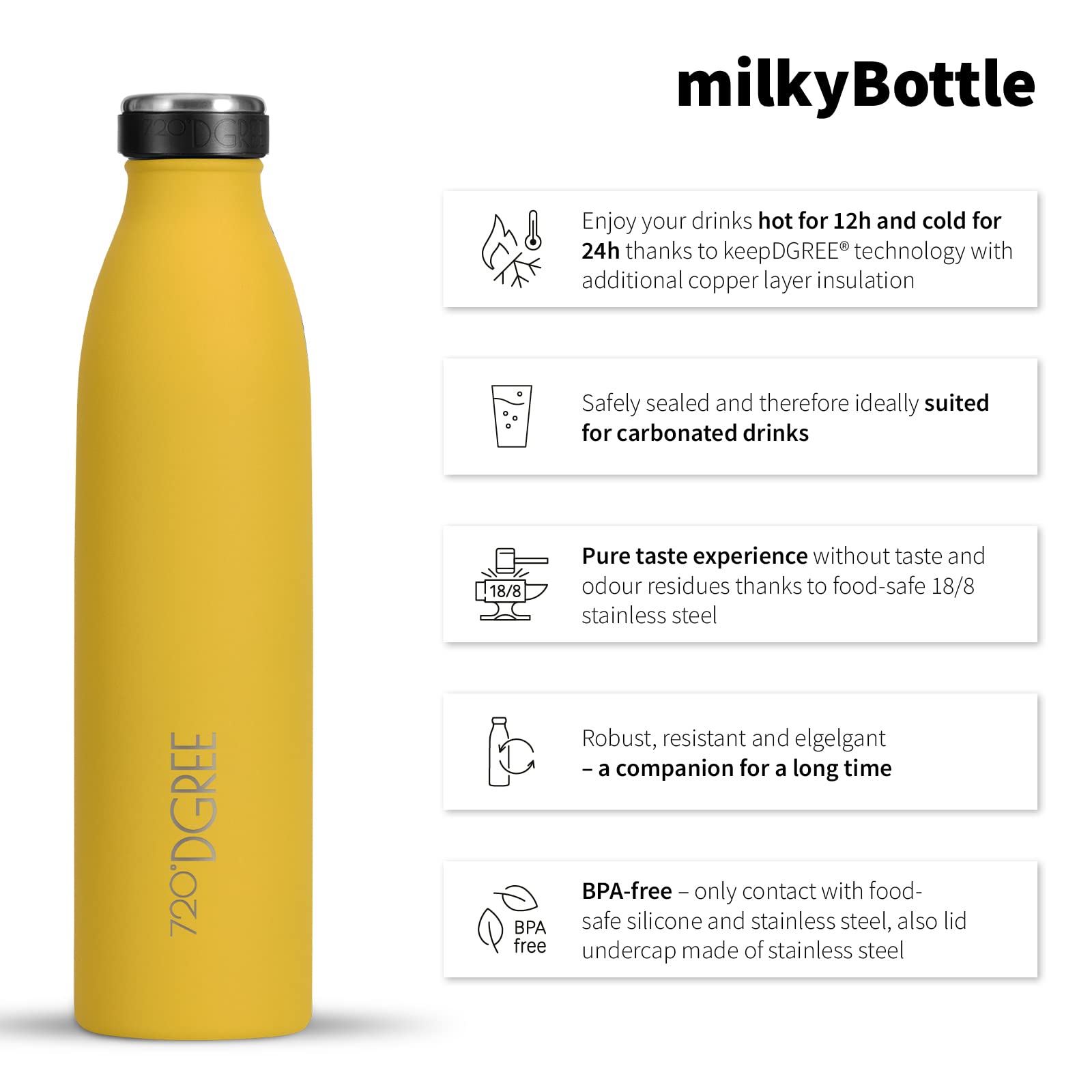 720°DGREE Borraccia Termica 750 ml milkyBottle - Senza BPA, Prova di Perdite - Bottiglia Acqua Termiche in Acciaio Inox - Borracce Perfetto per Bevande Calde, Fredde, università, Ufficio, all'aperto - 3