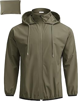 Men's Packable Rain Jacket Lightweight Waterproof Raincoat with Hood Travel Hiking Golf Windbreaker