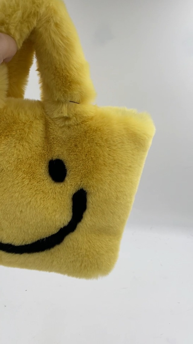 Bolso tote pequeño fluffy amarillo sonrisa Y2K miniatura 6