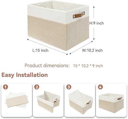 Miniatura 2 de SNWDN Paquete de 6 cestas de almacenamiento de tela para organizar contenedores plegables de tela con asas para organización del hogar y la oficina