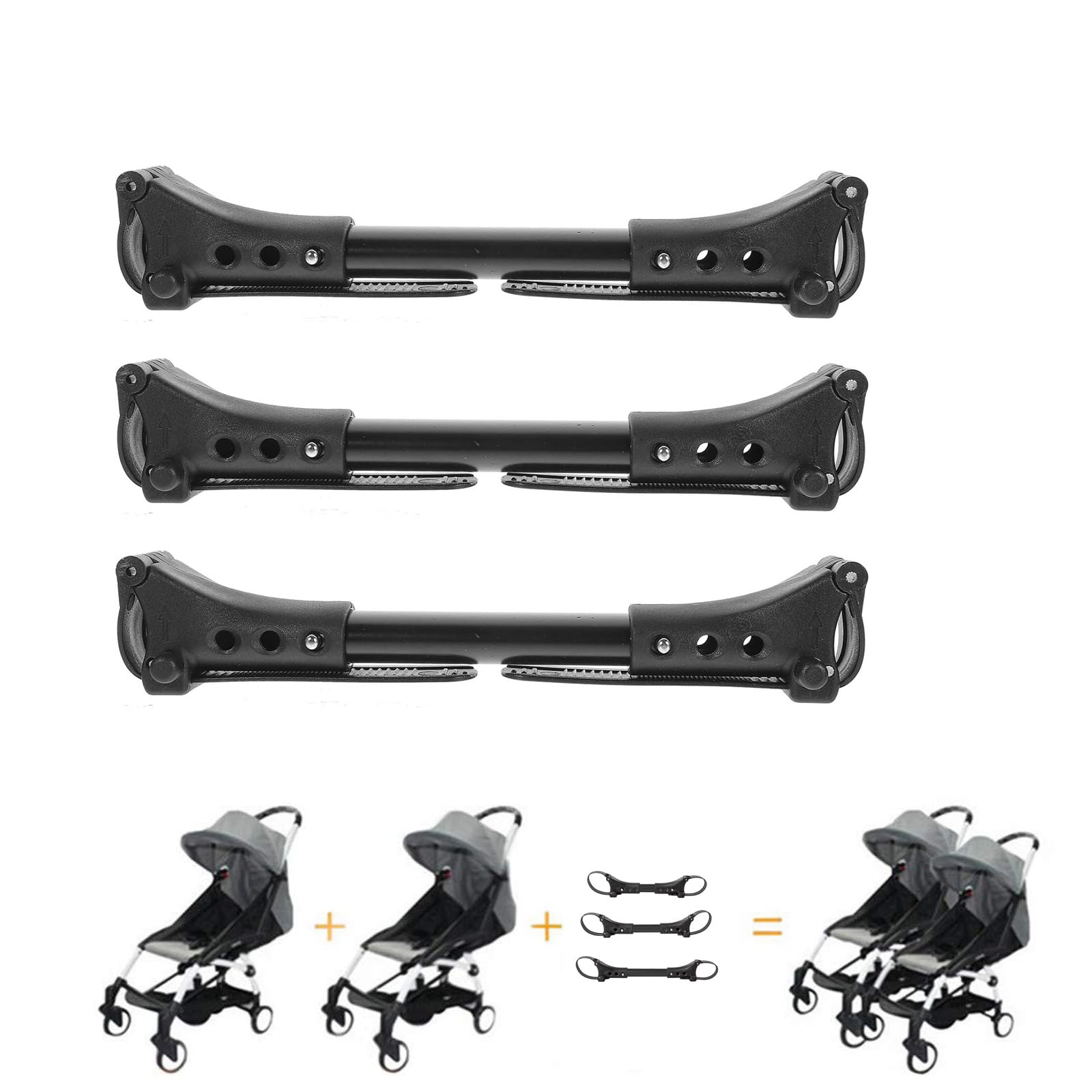Attelage universel pour poussettes – Transforme 2 poussettes individuelles en poussette double | Longueur réglable (20-26 cm) | Compatible avec 99 % de toutes les marques | Conception légère en