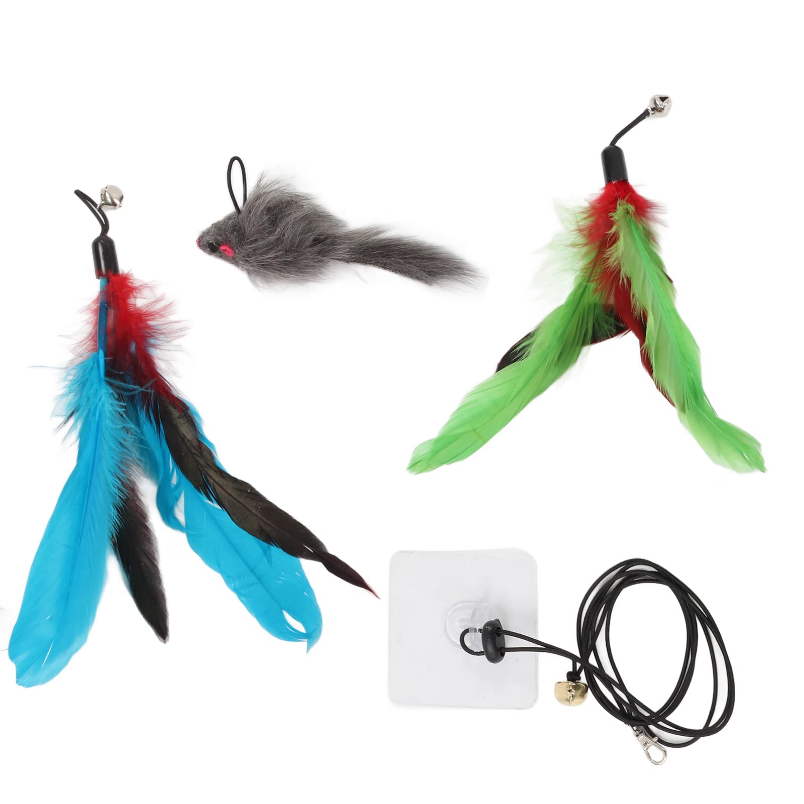 Juguete Divertido para Colgar para Gatos, Juguete Interactivo con Plumas y Ratón, Longitud de Cuerda Ajustable, para Hacer Ejercicio para Gatos para Interiores y Exteriores, Material de