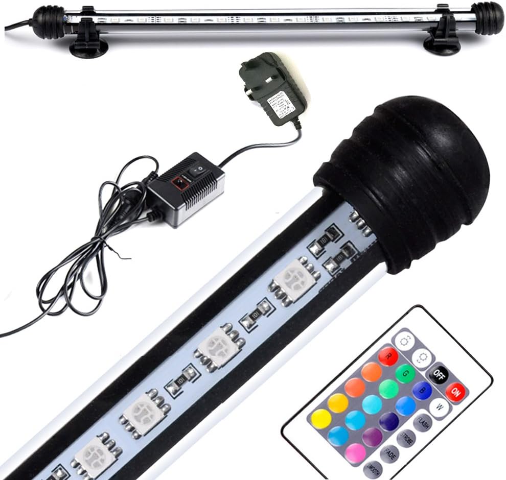 OUEVA 15Inch RGB 18 LEDs Multi-color Remote Underwater Submersible Aquarium LED Light Strip Bar Flood Light Strip for Fish Tank (15 inch)