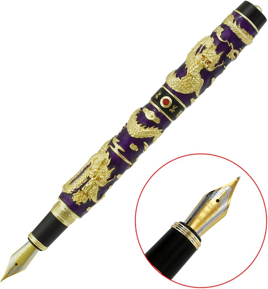 Jinhao Fountain Pen Dragon Purple Chinese Traditional Technology Cloisonne Enamel Handcraft Collection Pen