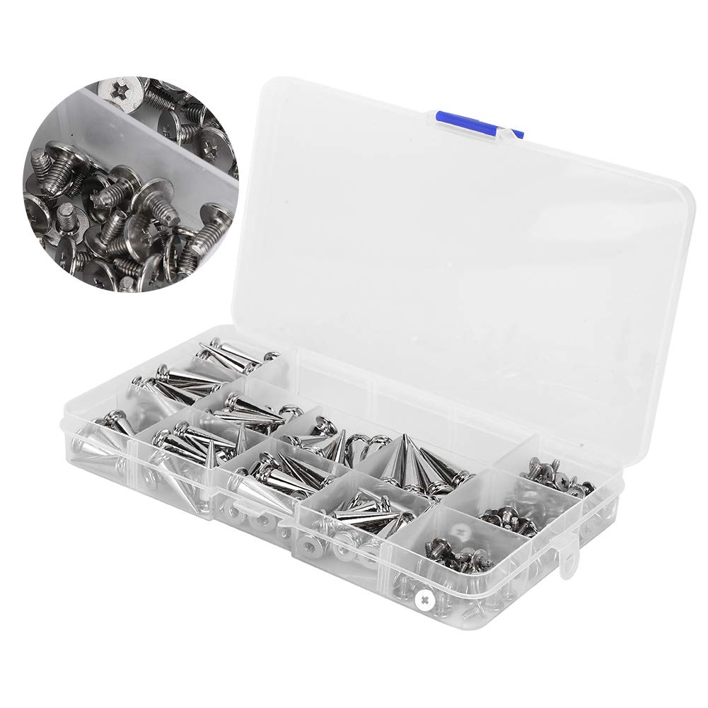 DIY Punk Rivets Studs Screws Set, 10 x 24mm Zinc Alloy, with Tools and Plastic Box, for Leather Craft, Bracelets, Dog Collars, Bags, Clothes, Shoes Accessory