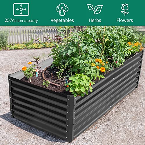 Yitahome 6X3X2Ft Outdoor Raised Garden Bed Kit, Large Stainless Steel Metal Patio Planter Box With 2 Ground Nails, 3 Support Rod, And Safe Edge Curling Design For Plants Vegetables Flowers,Black #TOP5