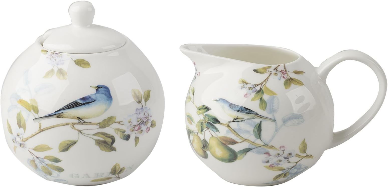 The English Table "Spring Fruits Sugar Bowl and Creamer, White
