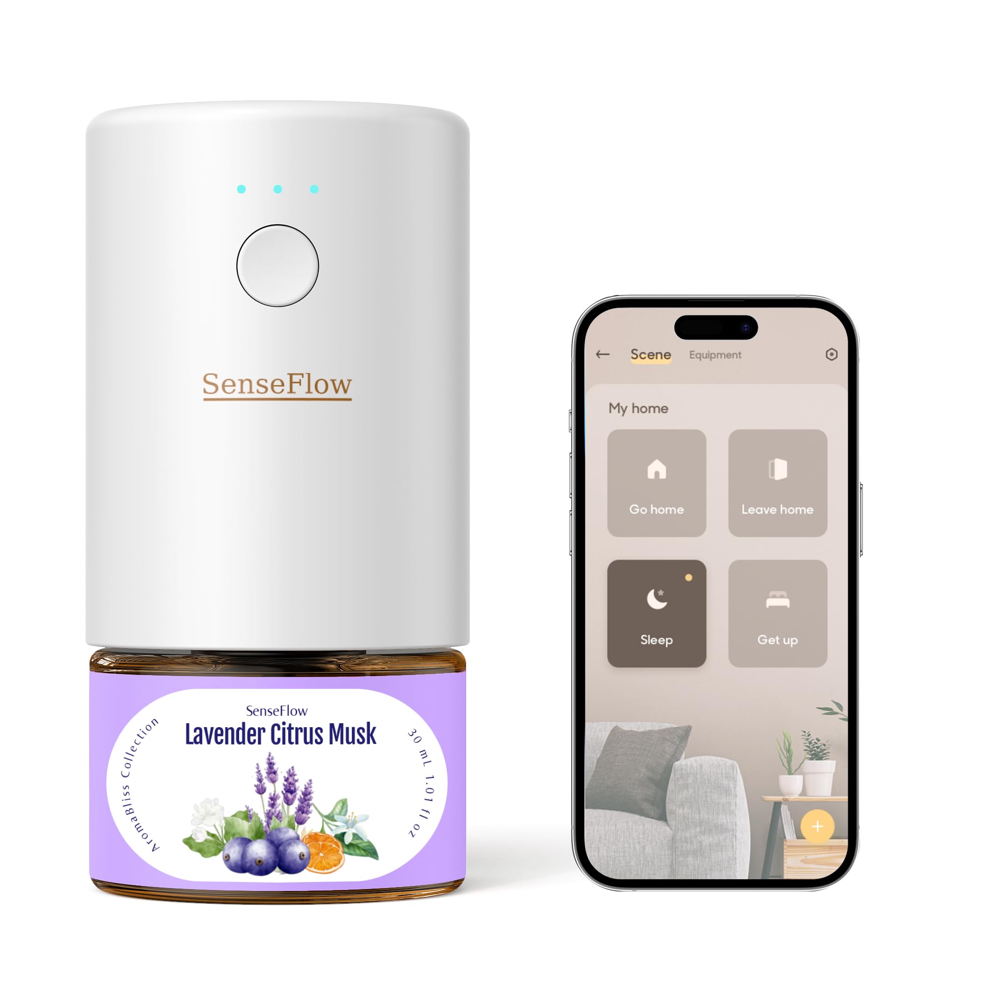 Diffusore di oli essenziali, diffusore di aromi Smart WiFi SF101S, ad ultrasuoni, senza acqua, 100% vegetale, aromaterapia 120 giorni, per casa, hotel e studio fino a 100㎡, lavanda, agrumi e