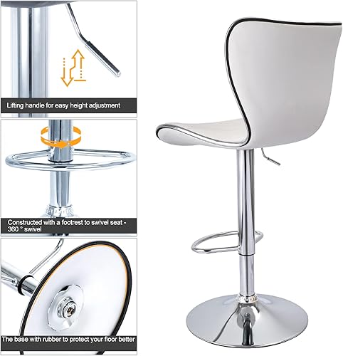 Miniatura 4 de JONAFORS Taburetes de bar giratorios ajustables de alta calidad, taburetes de bar de encimera de cocina, de piel sintética, acolchados con espalda,