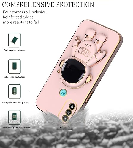 Miniatura 6 de Funda compatible con Motorola Moto E20 con soporte creativo de astronauta chapado en color rosa, funda para teléfono Motorola Moto E20 de silicona a