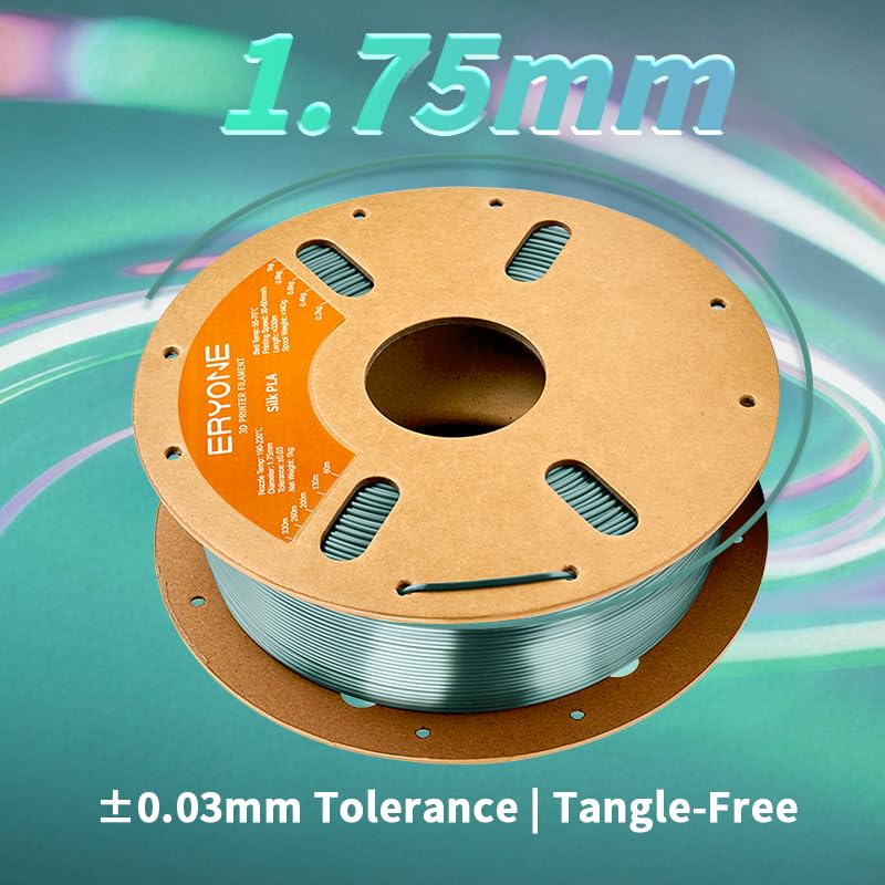 Image of ERYONE Silk PLA Filament for 3D Printer, 1.75mm + /- 0.03mm, 1kg (2.2LBS) /Spool,Silk Emerald Green