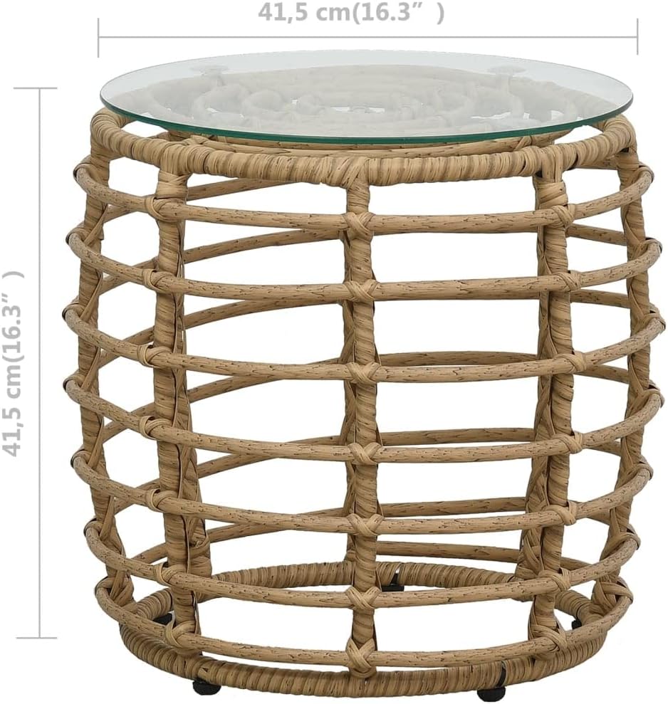 vidaXL Patio Bistro Set 3 Piece, Patio Furniture Set with Cushions, Round Table Set with Glass Tabletop, Outdoor Conversation Set, Poly Rattan Oak