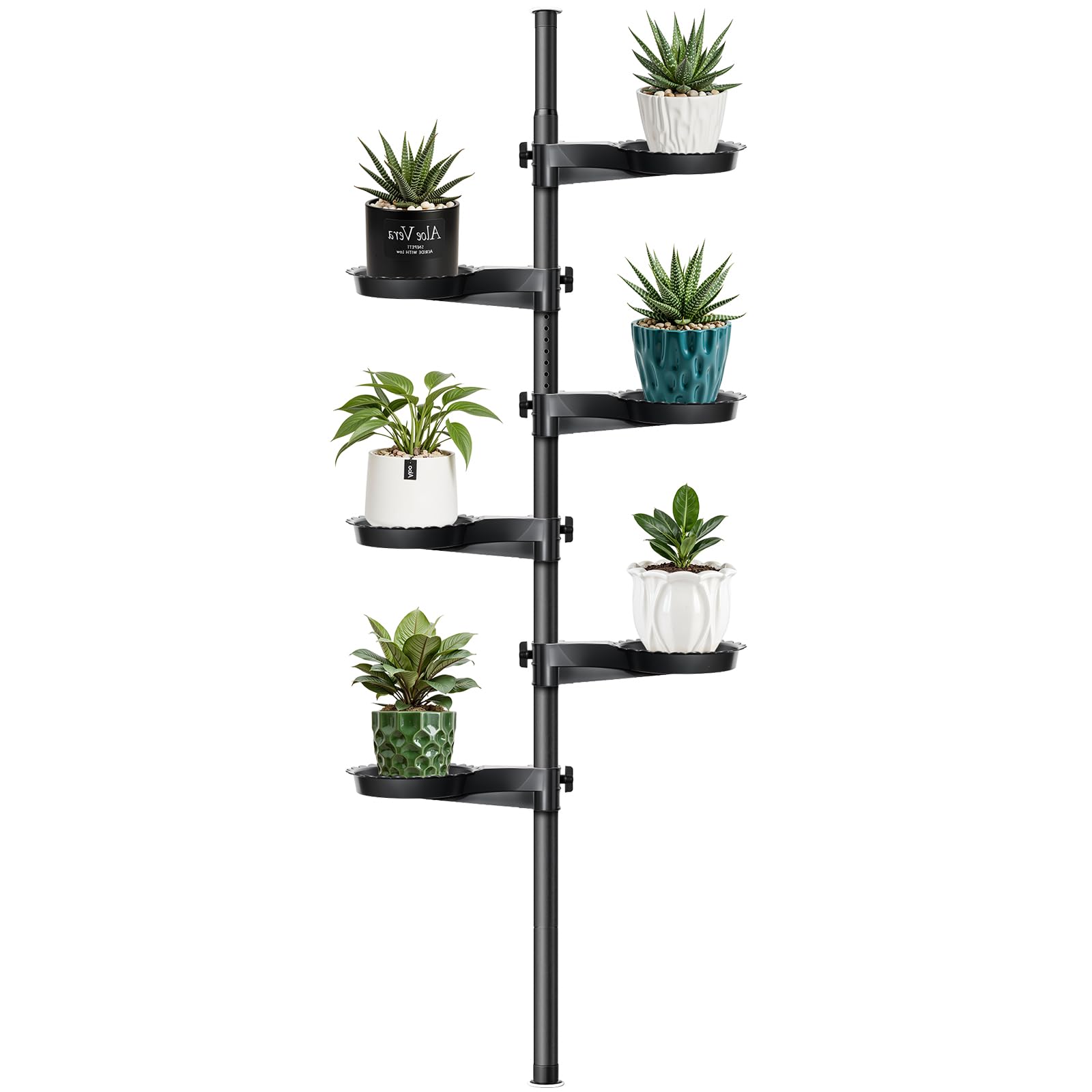 Tension Rod Plant Stand, Plant Poles for Hanging Plants Indoor, 6 Tier Tension Pole Plant Hanger, Floor to Ceiling Plant Pole with 6 Trays Hanging Plant Stand (Fit 3.6-10ft Ceiling)