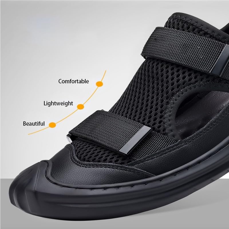 VOODUE Men Sandals Large Size Soft Sole Summer Mesh Slippers Breathable Breathable Beach Shoes Outdoor Casual Shoes (Color : Black, Size : 39 EU)3