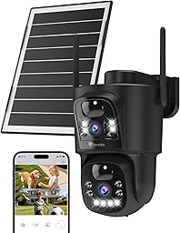 Ctronics Double Objectif Camera Surveillance WiFi Exterieure sans Fil, 2.4/5GHz WiFi Caméra, 8W Panneau Solaire & 10400mAh Batterie, Double PIR, Vision Nocturne Couleur, 128GB TF/Cloud/PC, IP66