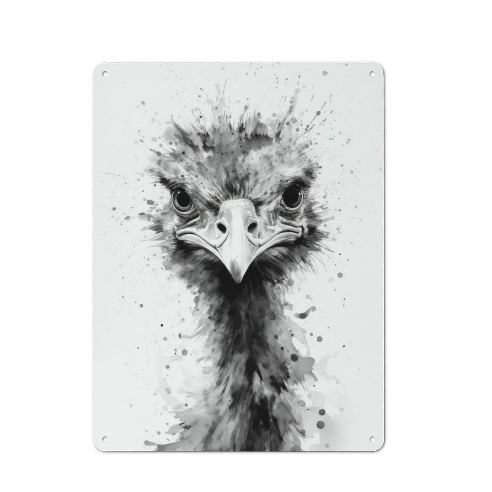 Metal Plaque 40x30cm with Ostrich Beauty Watercolor for Pub Or Café, Vintage Decor, for Pub Decor Enthusiasts